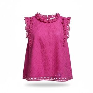 Anthropologie Pink Eyelet Sleeveless Top